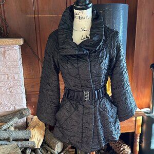 YOANA BARASCHI Belted Crinkled-Texture Fitted Jacket, Black, Small (estim. sz 4)